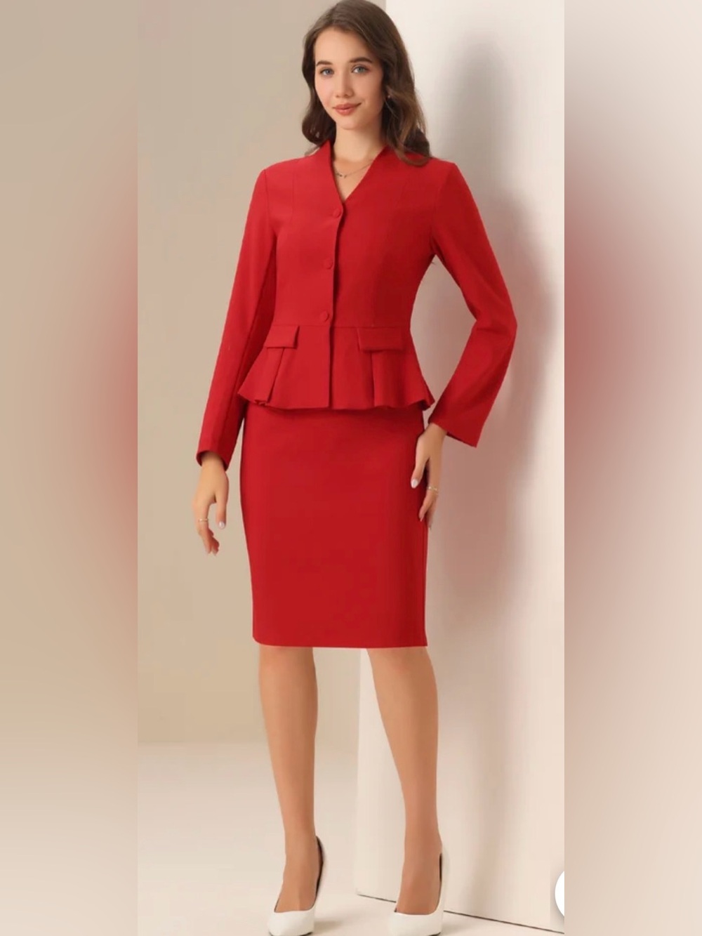 Allegra K Red Peplum Suit